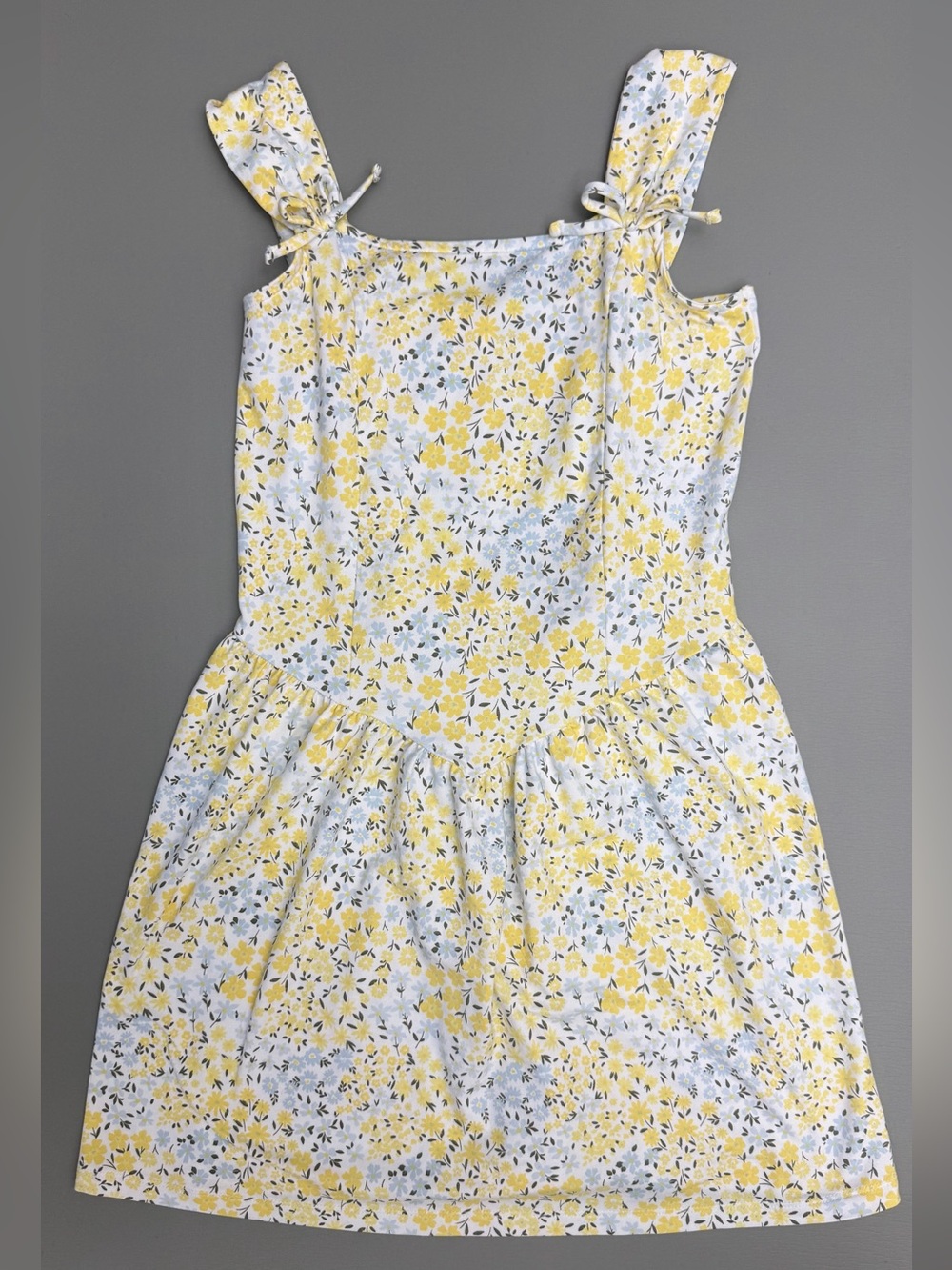 SO Floral Sundress White Yellow Blue Strap Sleeveless Dress Girls Size L 10/12